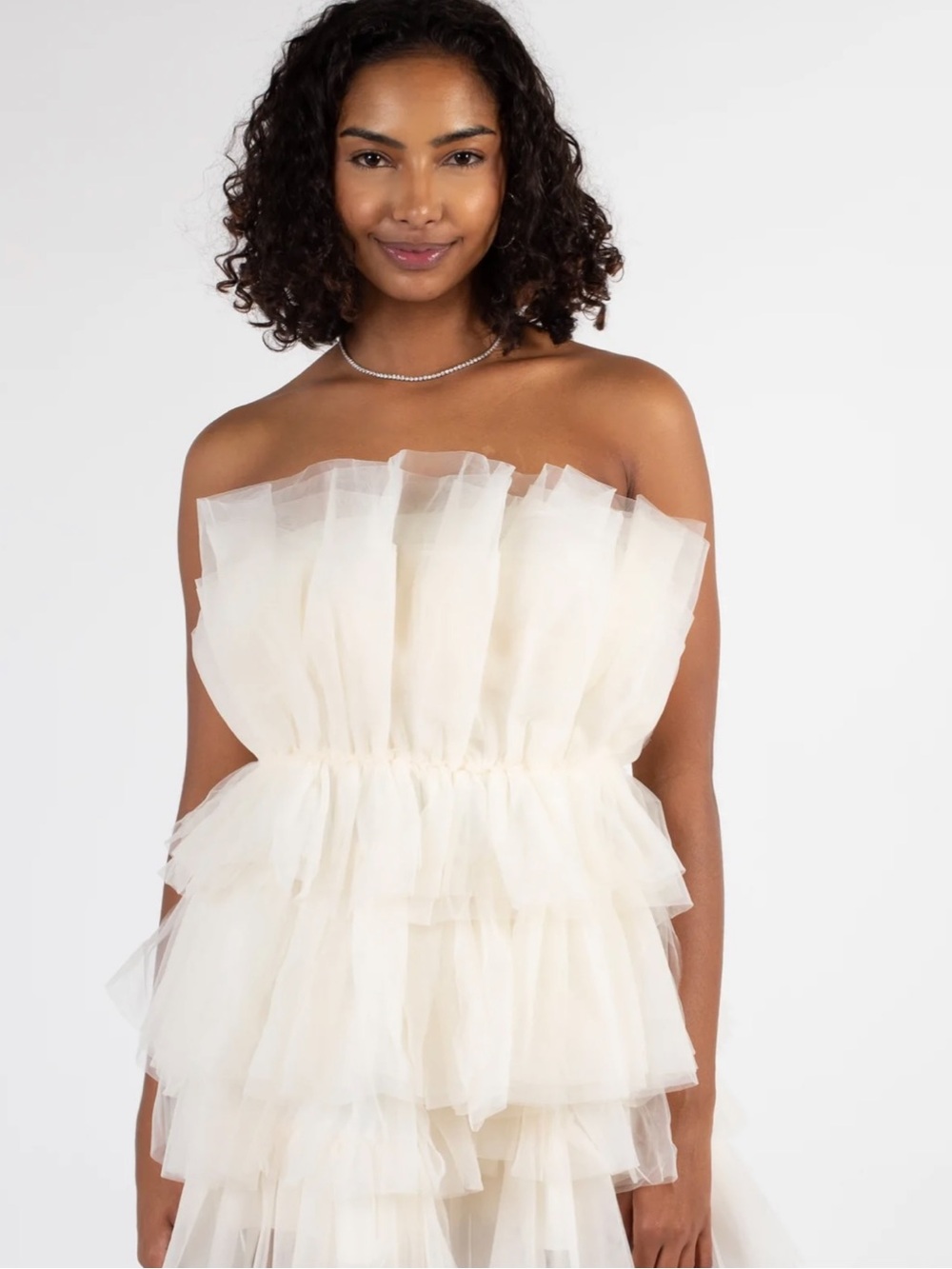 MARBLE Strapless Tulle Dress in Ivory